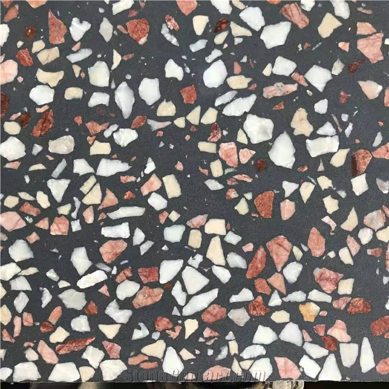 Black with red color terrazzo slab