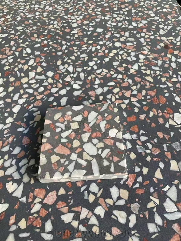 Black with red color terrazzo slab