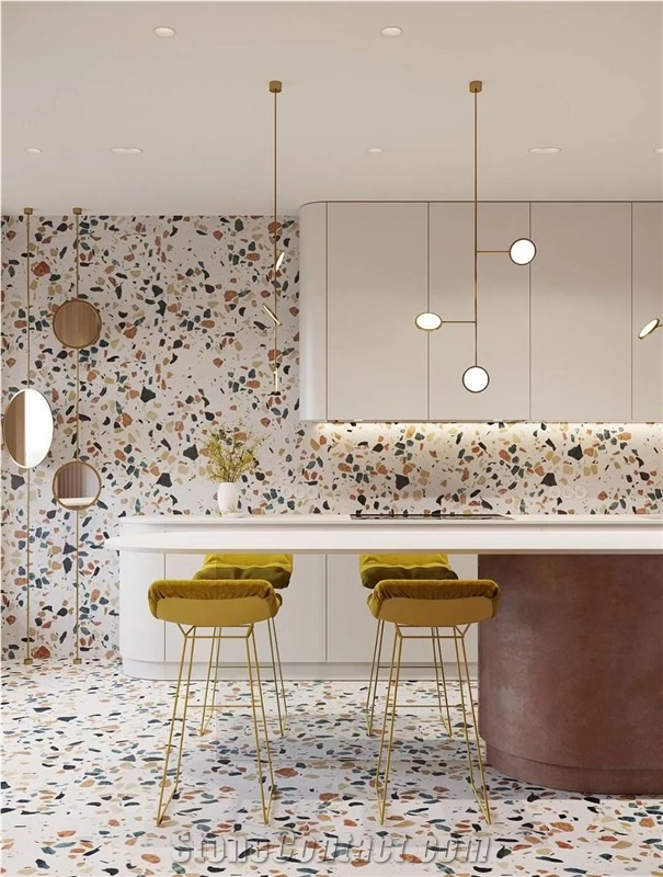 Multicolor terrazzo pattern floor tile