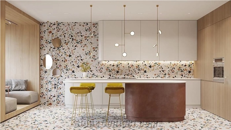 Multicolor terrazzo pattern floor tile