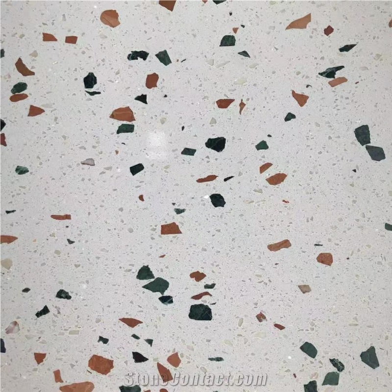 White Terrazzo stone bathroom slab tile