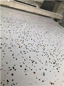White Terrazzo stone bathroom slab tile