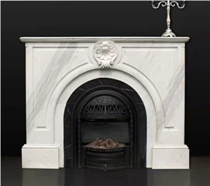 White marble indoor modern sculptured fireplace