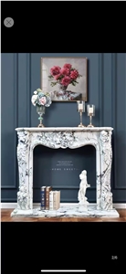 White marble indoor modern sculptured fireplace