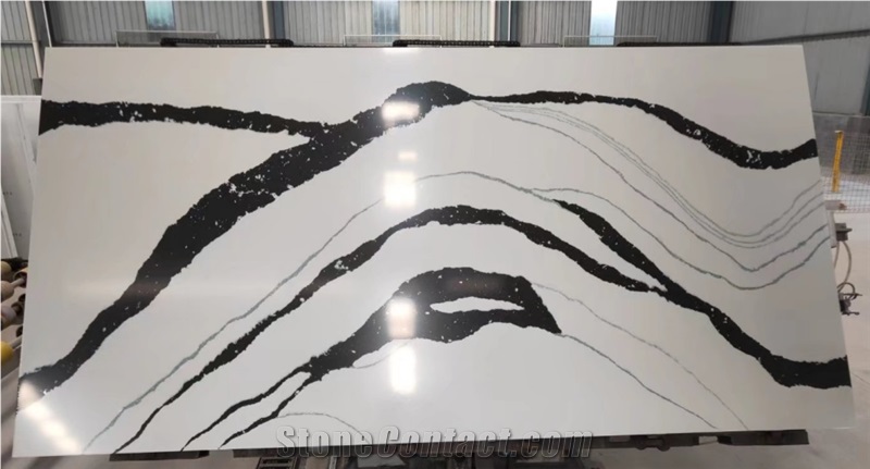 Chinese Cheap Panda White Quartz Stone Slab for Countertop