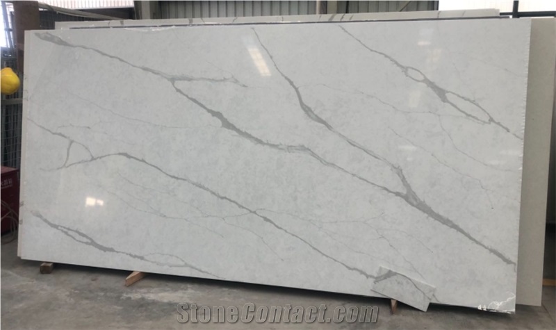 Classic Calacatta White GS8608 Quartz Slabs for Countertop
