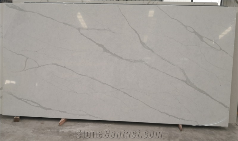 Classic Calacatta White GS8608 Quartz Slabs for Countertop