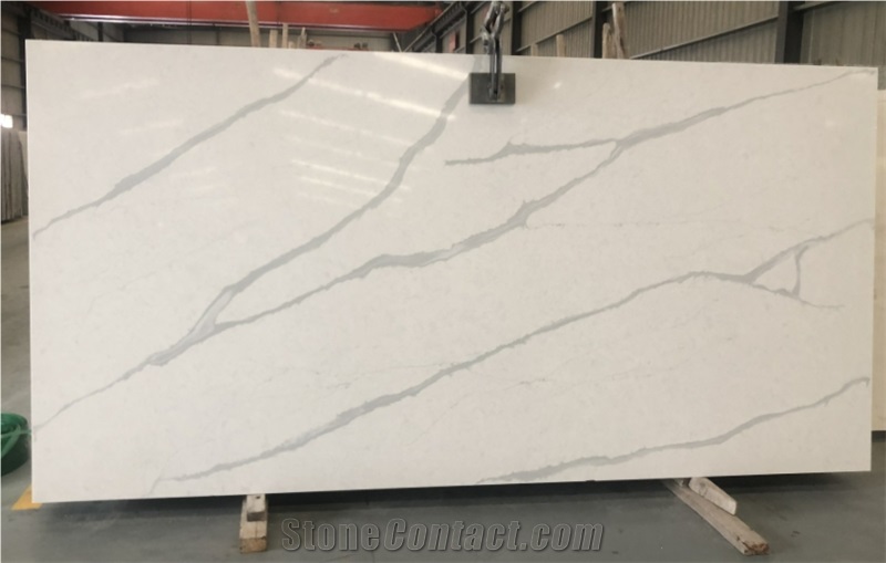 Classic Calacatta White GS8608 Quartz Slabs for Countertop