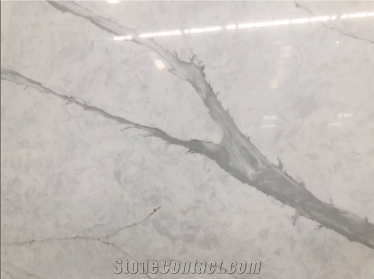Classic Calacatta White GS8608 Quartz Slabs for Countertop