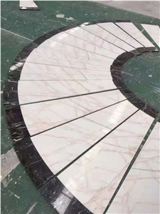 China Red Line White Jade Marble Polished Stair Treads
