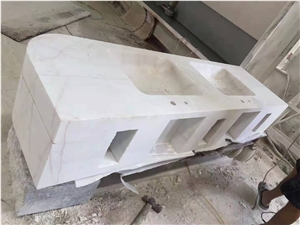 China Red Line White Jade Marble Polished Wash Basins