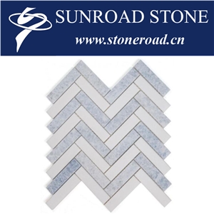 Blue Celeste Marble Chevron Mosaic Tiles 12"X12" Dream Blue 