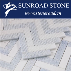 Blue Celeste Marble Chevron Mosaic Tiles 12"X12" Dream Blue 
