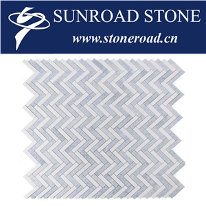 Blue Celeste Marble Chevron Mosaic Tiles 12"X12" Dream Blue 