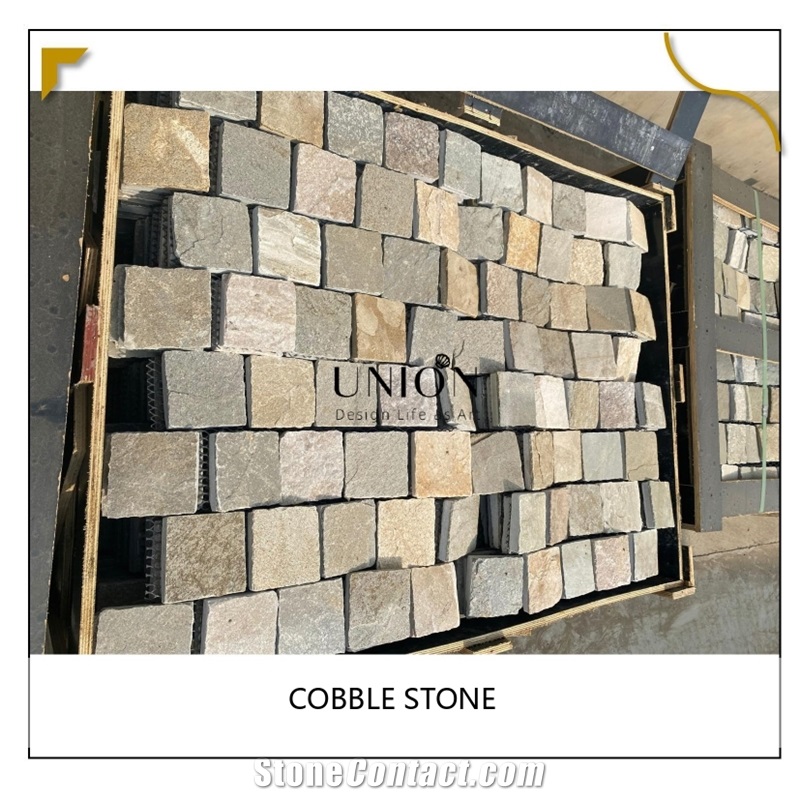 Chinese Natural Multicolor Beige Cobble Stone Meshed Tiles