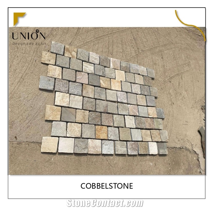 Chinese Natural Multicolor Beige Cobble Stone Meshed Tiles