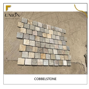 Chinese Natural Multicolor Beige Cobble Stone Meshed Tiles