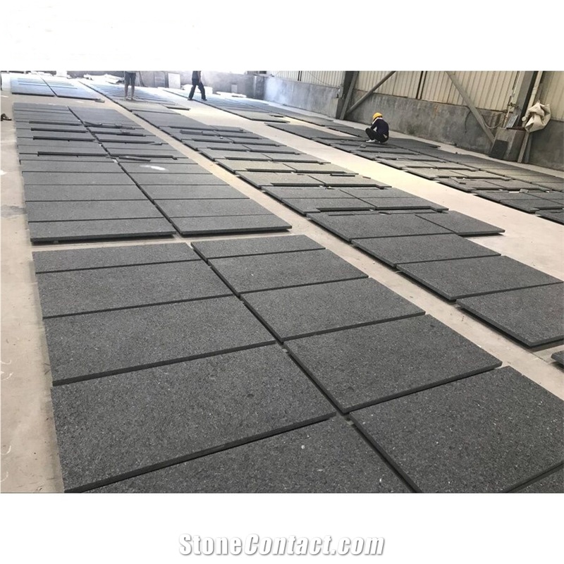 Flamed and Brushed Angola Black Granite Tiles 