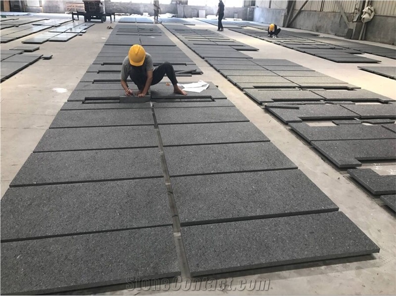 Flamed and Brushed Angola Black Granite Tiles 