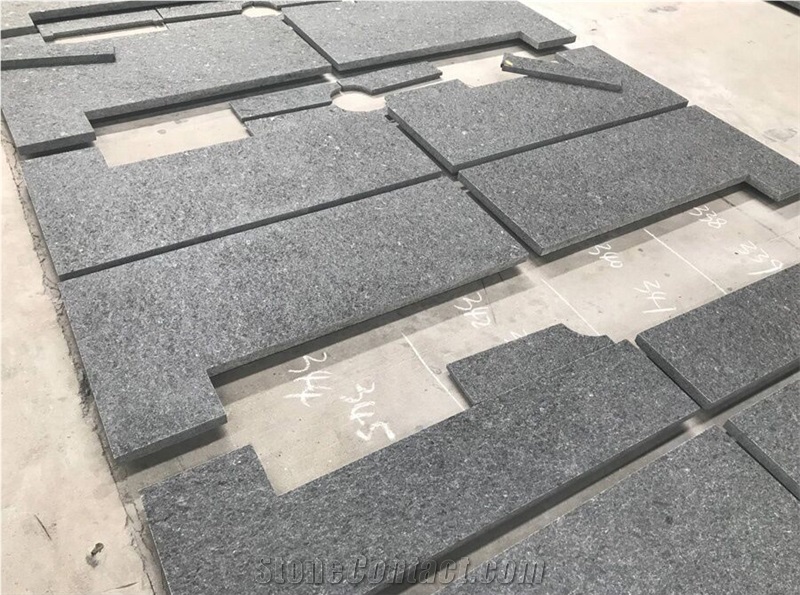 Flamed and Brushed Angola Black Granite Tiles 