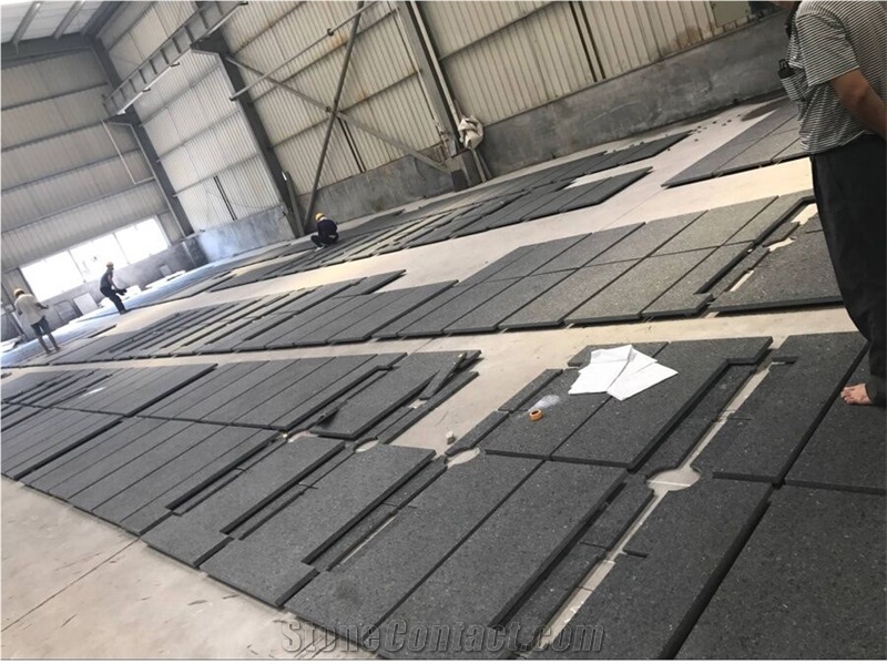 Flamed and Brushed Angola Black Granite Tiles 