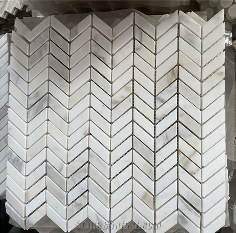 Calacatta Gold Marble Mini-Chevron Pattern Mosaic Tile