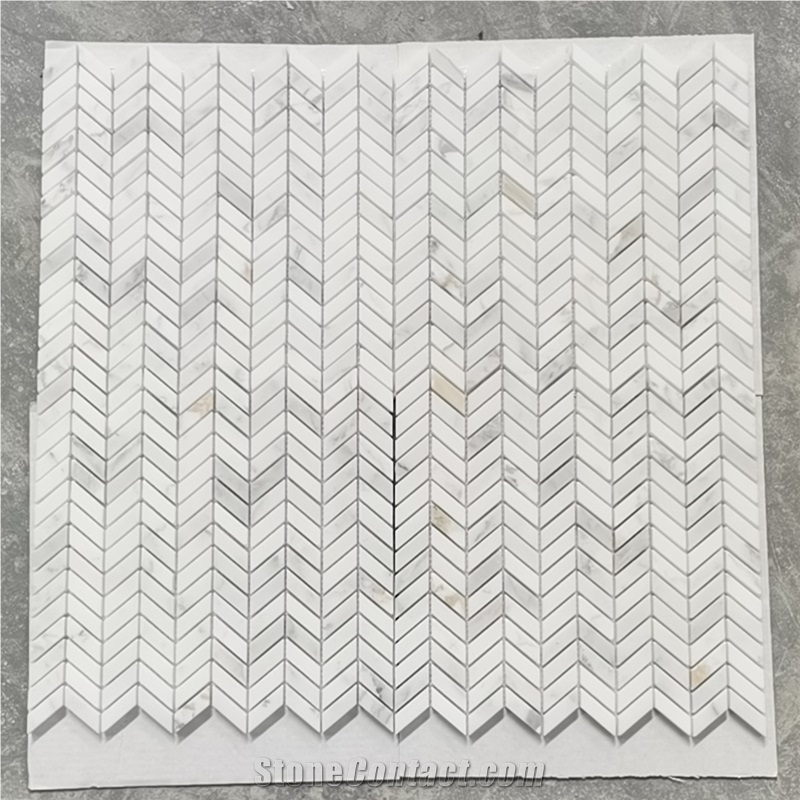 Calacatta Gold Marble Mini-Chevron Pattern Mosaic Tile