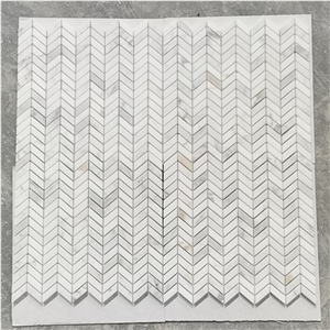 Calacatta Gold Marble Mini-Chevron Pattern Mosaic Tile