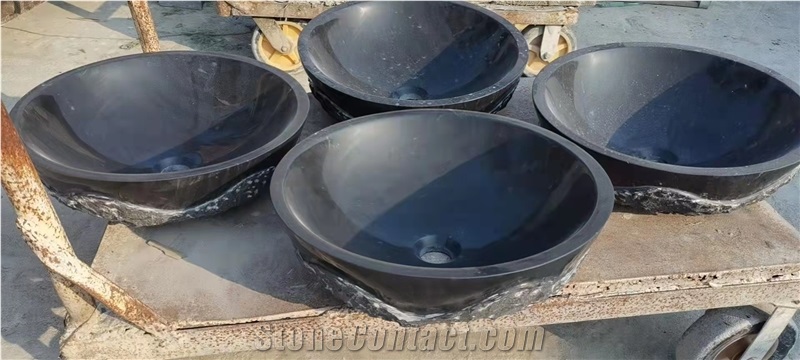 China Black Nature Stone Wash Round Oval Basin Sink