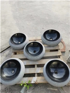 China Black Nature Stone Wash Round Oval Basin Sink