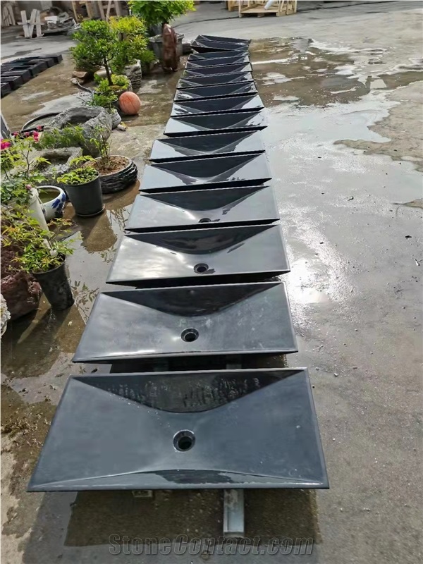 China Black Nature Stone Wash Round Oval Basin Sink