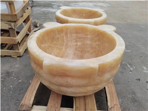 China Yellow Golden Beige Onyx Wash Round Oval Basin Sink