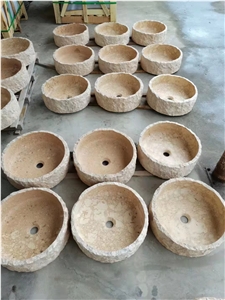 Classic Cream Antique Beige Limestone Wash Round Basin Sink
