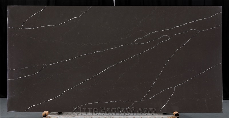 Black High Quality Artificial Quartz Slabs Noir Marquino