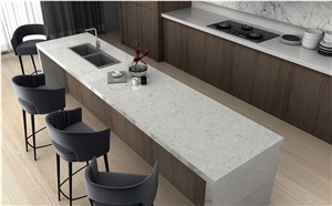 Artificial White Gray Quartz Kitchen Countertop