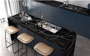 Calacatta Black Quartz Stone Kitchen Countertops