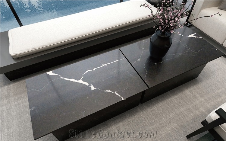 Calacatta Black Quartz Stone Livingroom Table Top