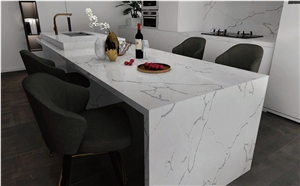 Calacatta White Artificial Quartz Stone Kitchen Countertops