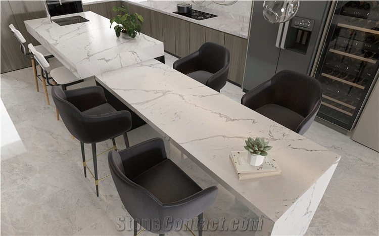 White/Grey Large Quartz Stone Slab For Furniture