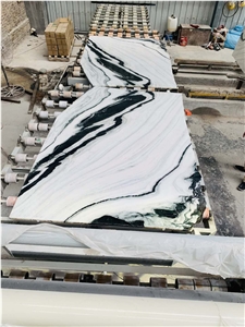 Panda White Bookmatch Marble Slab For Interior Design