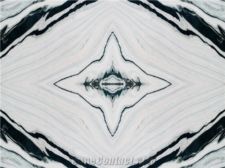 Panda White Bookmatch Marble Slab For Interior Design