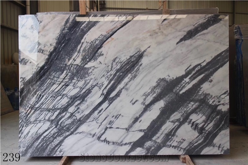 China Mountain White Ink Snow Marble Landscape Slab Tile