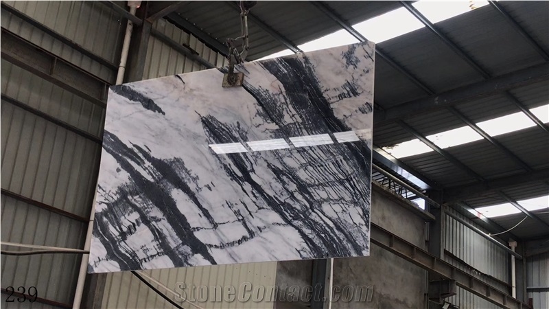China Mountain White Ink Snow Marble Landscape Slab Tile