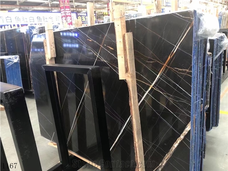 Tunisia Noir Aziza Black Marble Slab In China Stone Market