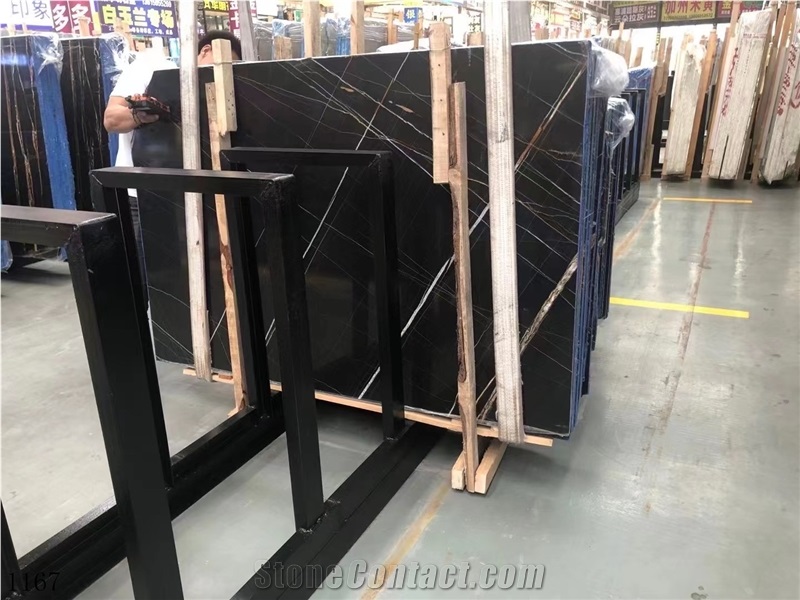 Tunisia Noir Aziza Black Marble Slab In China Stone Market