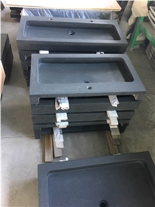 Black Green Stone Bathroom Double Sinks, Square Shape Basins