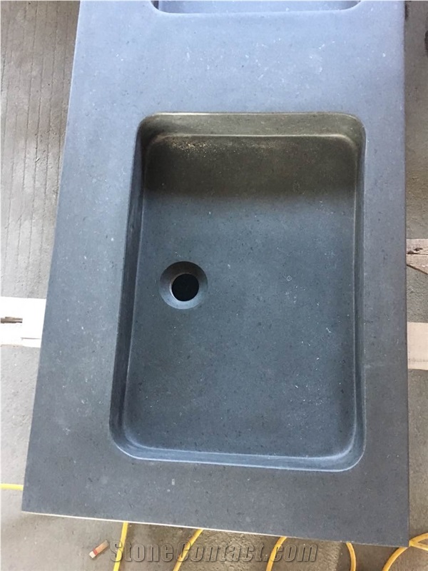 Black Green Stone Bathroom Double Sinks, Square Shape Basins