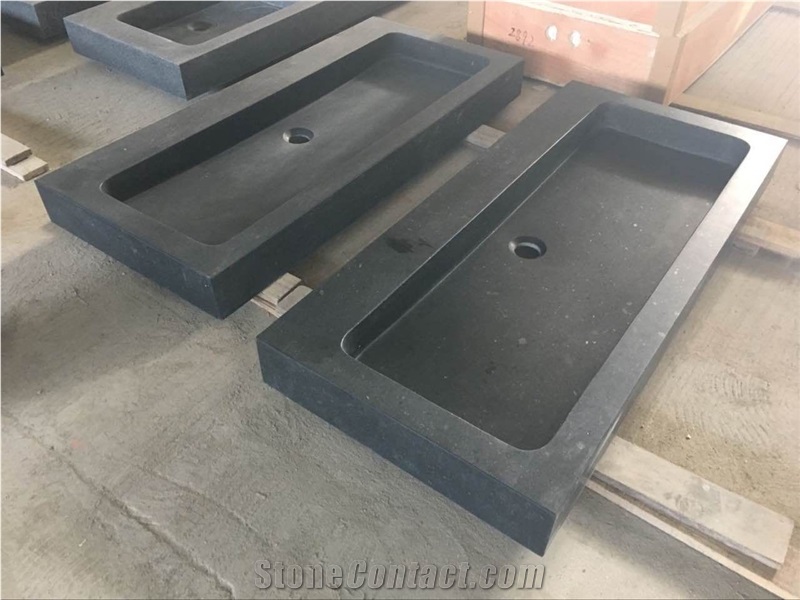 Black Green Stone Bathroom Double Sinks, Square Shape Basins
