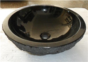 Natrual Spllit Black Granite Stone Sinks And Bathroom Basin
