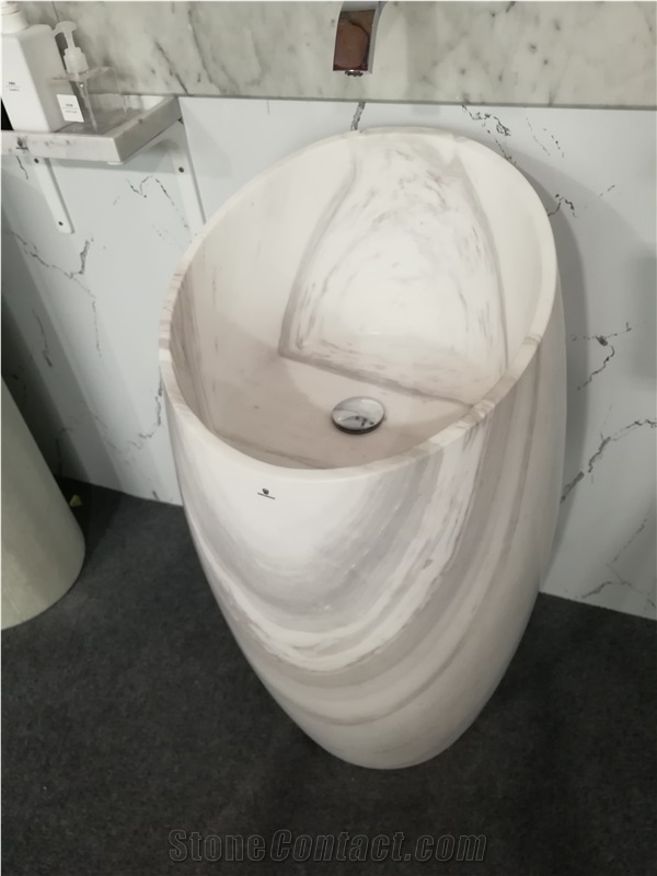 Volakas White Marble Standing Pedestal Wash Sink Basin